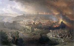 Jerusalems ødeleggelse. Tegning av David Roberts 1850
